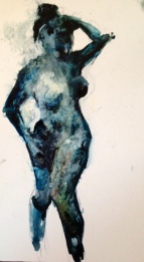 "Splash" The figure in watercolor on Yupo 5"x6.5" $125.